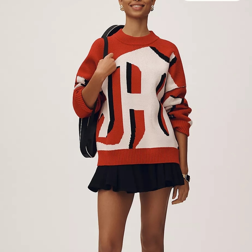 Red and White Graphic Sweater
